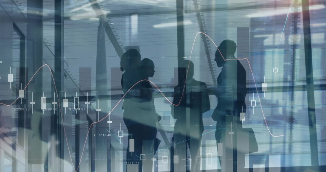 Global Business Team Analyzing Dynamic Financial Data in Modern Office