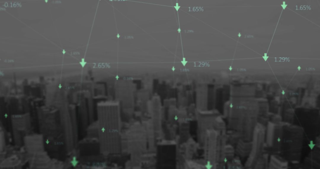 Financial Connections Rise Above Urban Skyline with Digital Network