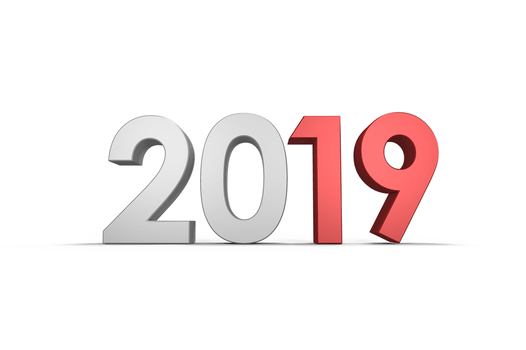 Digital 2019 Number 3D Illustration on Transparent Background