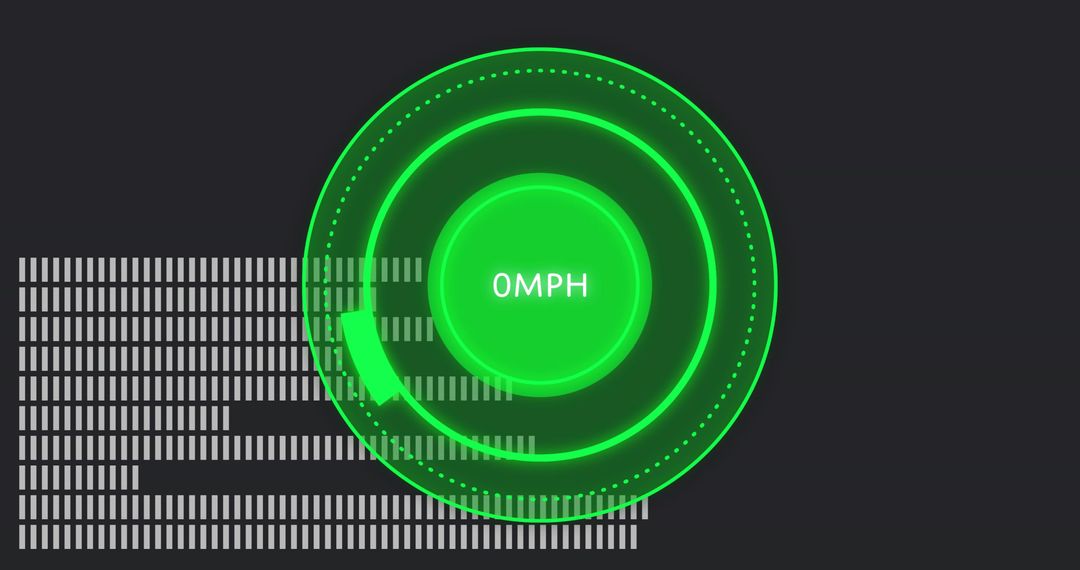 Neon Green HUD Interface Featuring Concentric Rings and OMPH Control Button