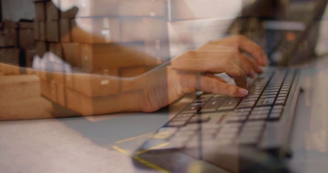 Global Shipping and Technology Concept with Keyboard and Warehouse Boxes