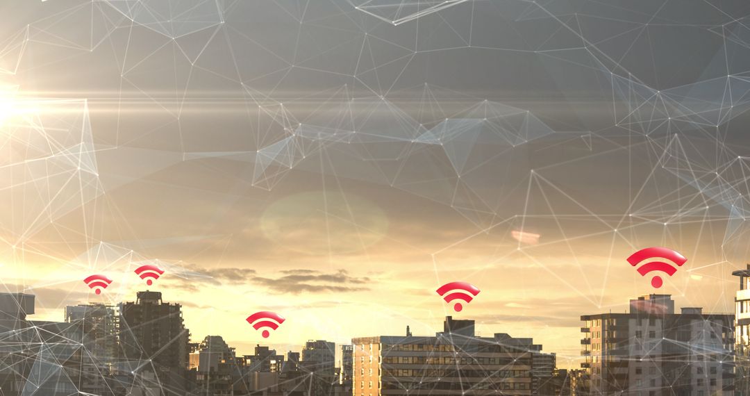 Cityscape with Digital Connectivity and WiFi Symbols