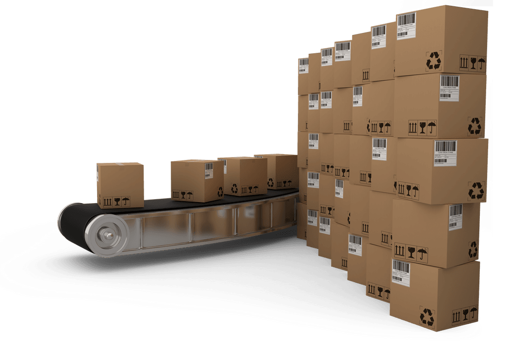Transparent Conveyor with Cardboard Boxes for Distribution Concept