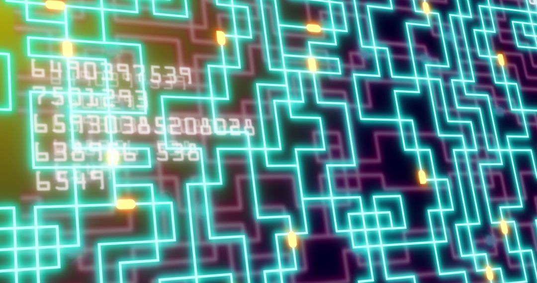 Neon Circuit Pathways with Digital Data Overlays