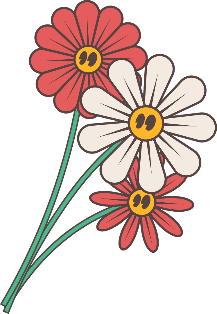 Whimsical Daisy Trio with Transparent Background for Graphic Design