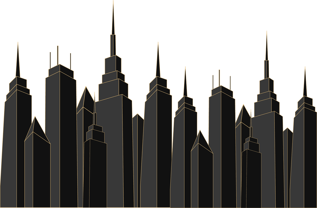 Transparent City Skyline with Gold Outlined Skyscrapers