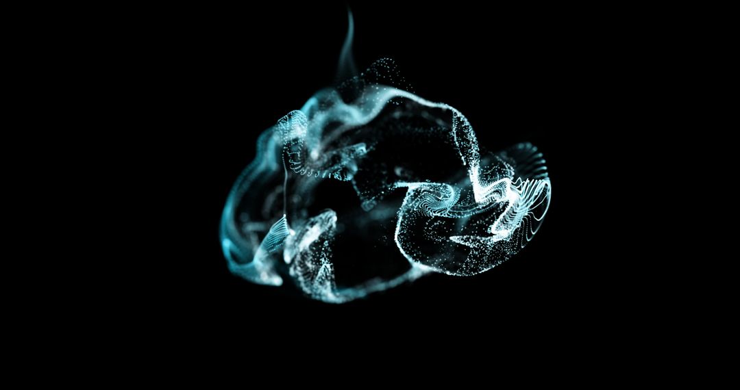 Swirling Blue Particles in Motion over Deep Black Background
