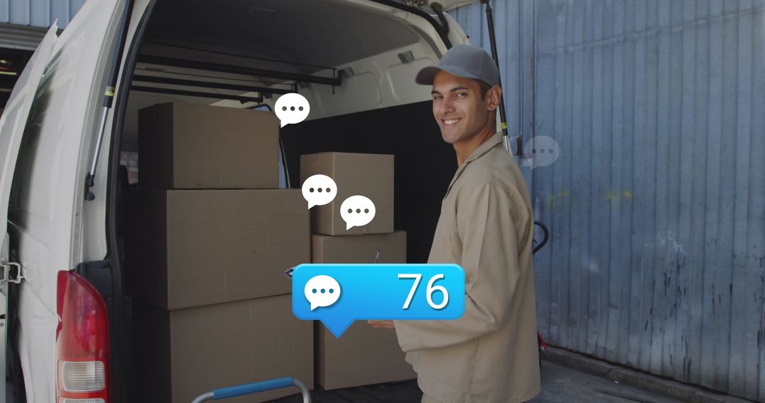 Delivery Concept with Notifications: Man Checking Packages
