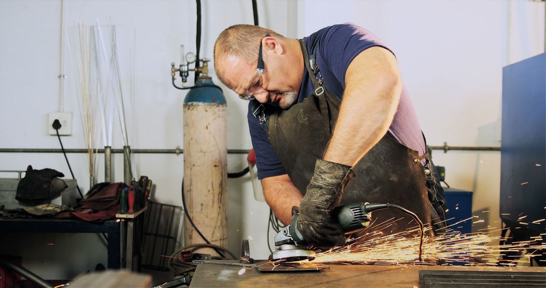 Man Operating Angle Grinder in Metal Workshop - Free Images, Stock Photos and Pictures on Pikwizard.com