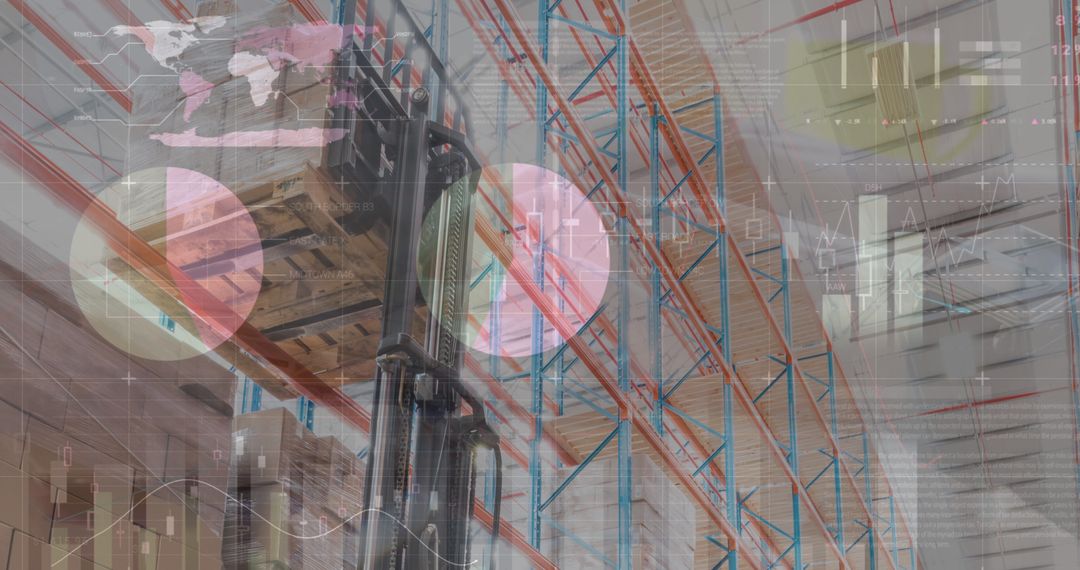Digital Financial Data Overlaid on Empty Warehouse Concept