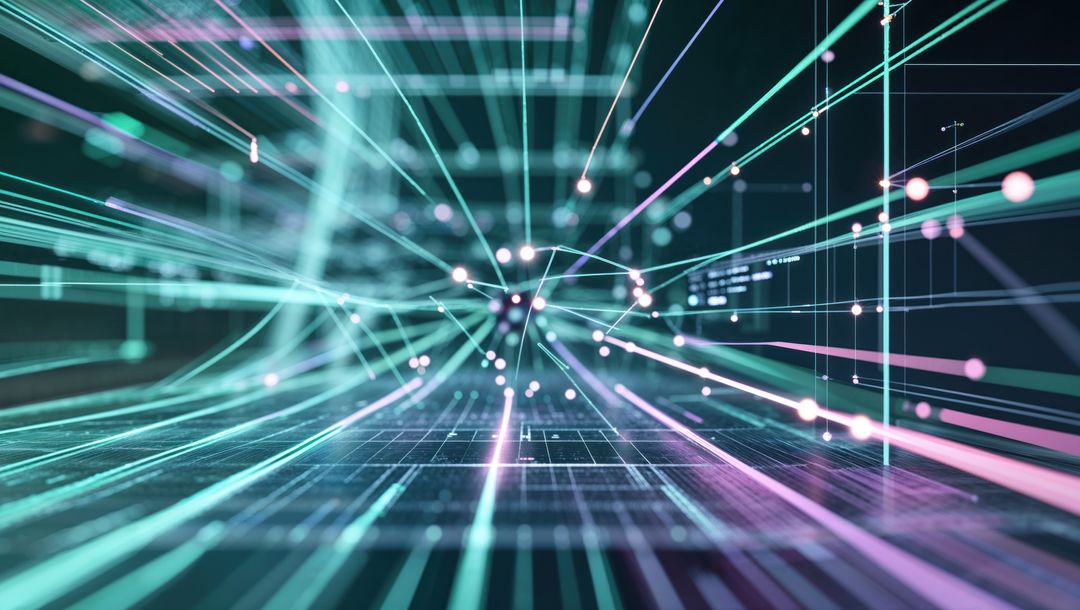 Futuristic Data Tunnel with Neon Lights and Grid