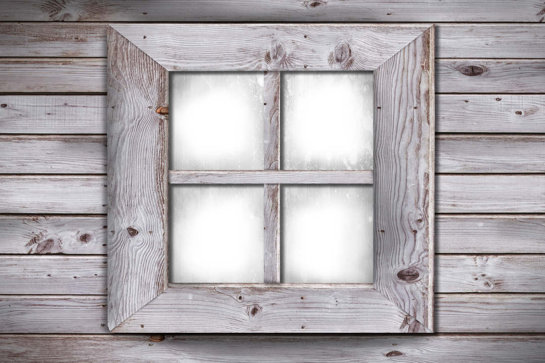 Rustic Wooden Wall with Transparent Window Frames Isolated on White Background - Download Free Stock Images Pikwizard.com