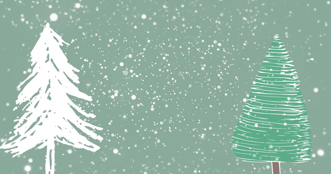 Minimalist Winter Scene with Evergreen Trees and Falling Snowflakes