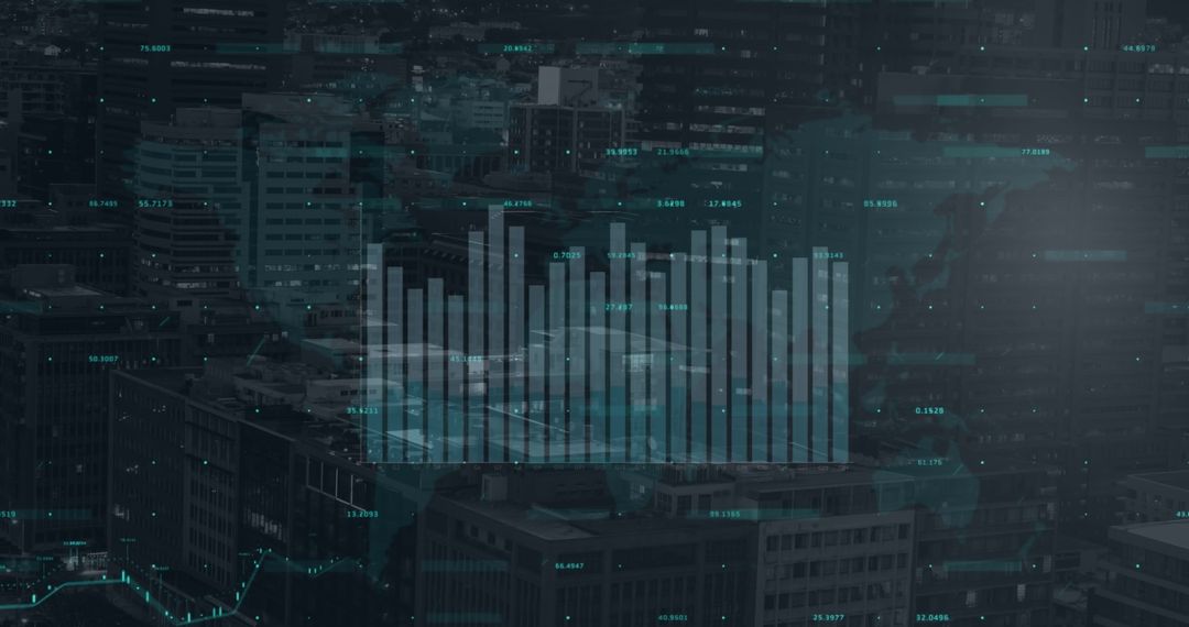 Global Business Data Processing Overlays Urban Cityscape