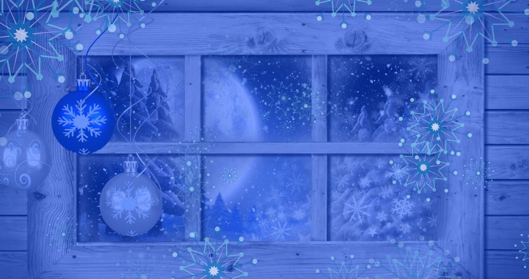 Winter Window with Snowflakes and Christmas Baubles at Night - Free Images, Stock Photos and Pictures on Pikwizard.com