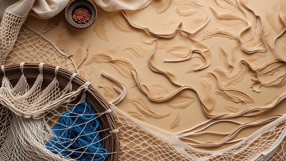 Artistic Nautical Craft Display with Netting & Ropes