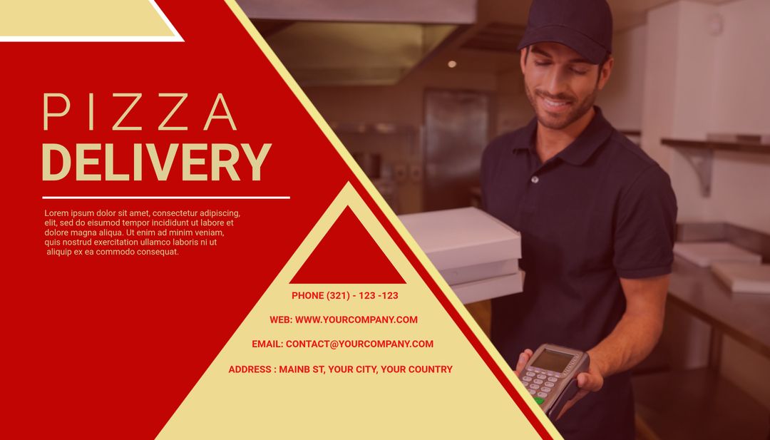 Smiling Delivery Person Promoting Pizza Service