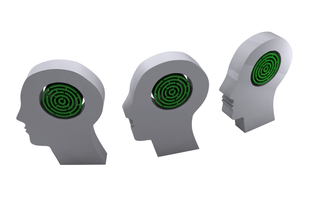 Gray Heads with Maze Symbolizing Intellect on Transparent Background