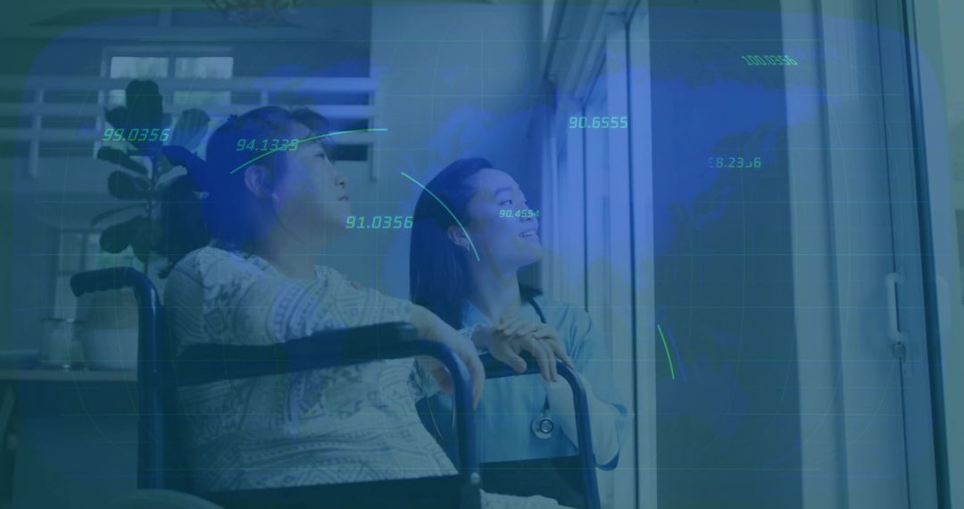 Nurse Assisting Wheelchair User with Technological Data Monitoring