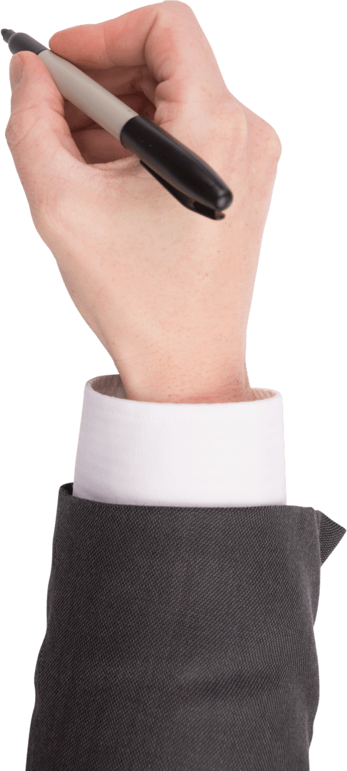 Transparent Businessman Hand Writing with Black Pen for Presentation Design