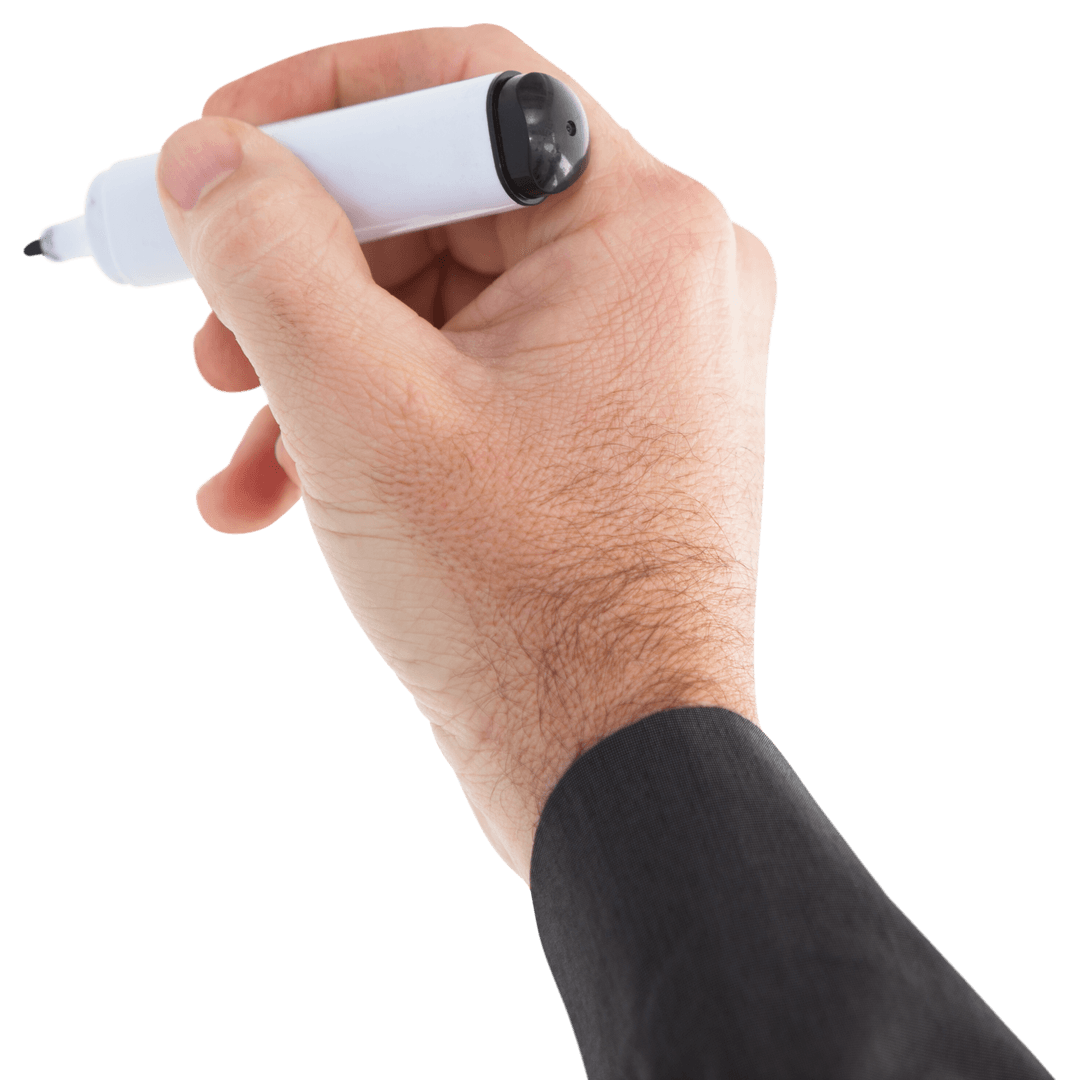 Businessman's Hand Writing with Transparent Marker on White Background