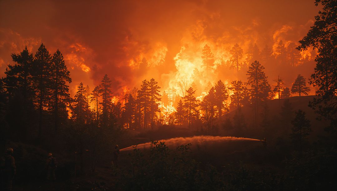 Firefighters Combat Volatile Wildfire in Forested Terrain