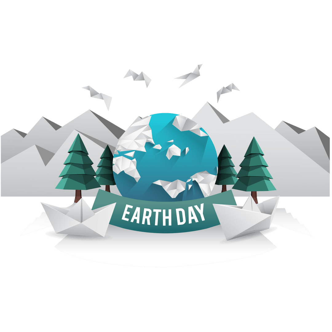 Vector Earth Day Poster with Origami Elements on Transparent Background