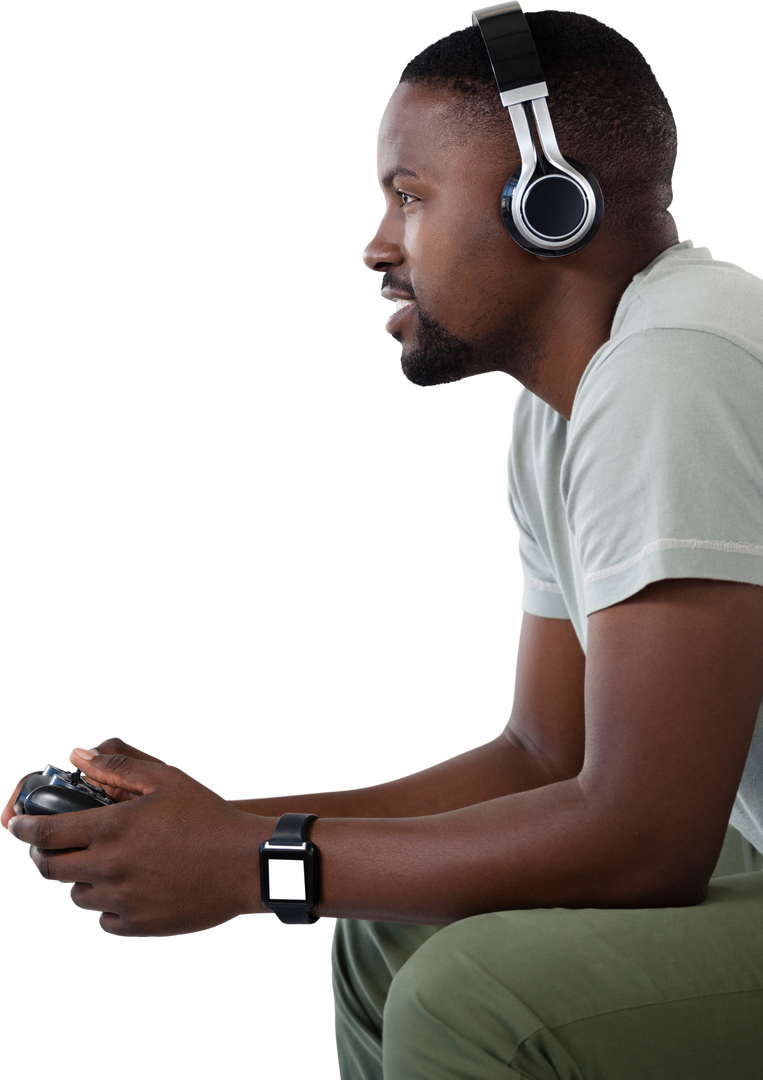 African American Man in Headphones Playing Video Game, Transparent Background - Download Free Stock Images Pikwizard.com