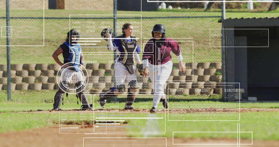 Softball Player Sliding into Home Plate with Augmented Reality Graphics