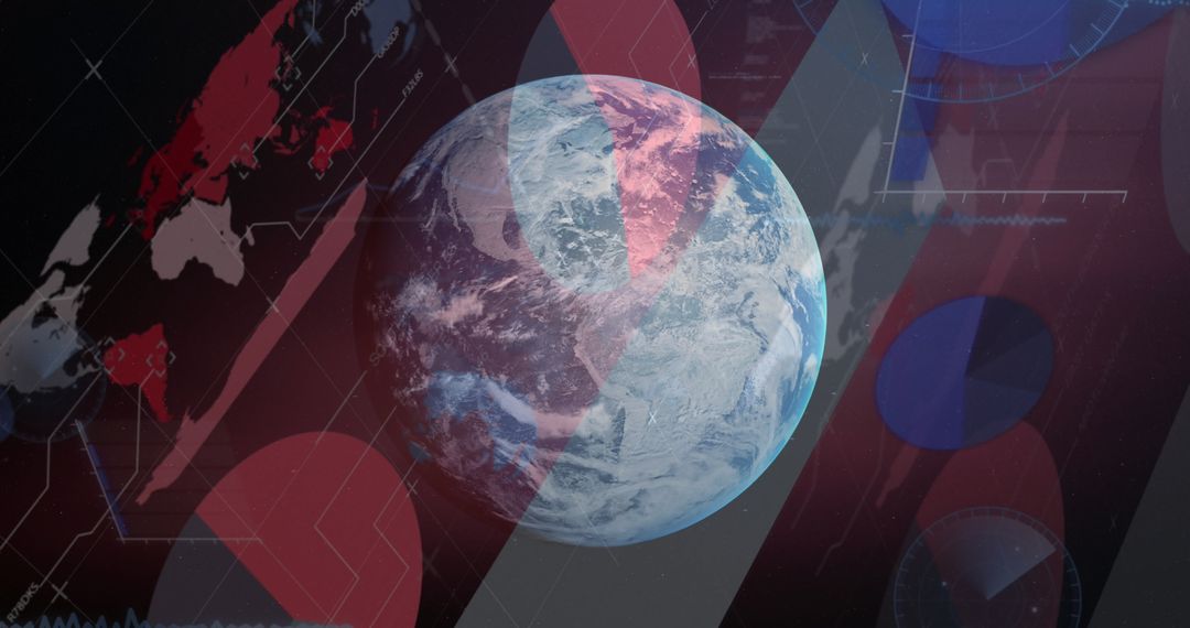 Earth Surrounded by Digital Data and Tech Elements