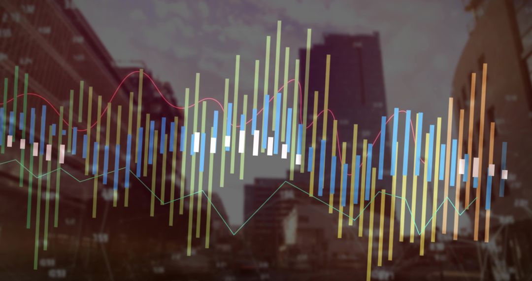 Cityscape with Data Visualization Overlay Exhibiting Urban Analytics