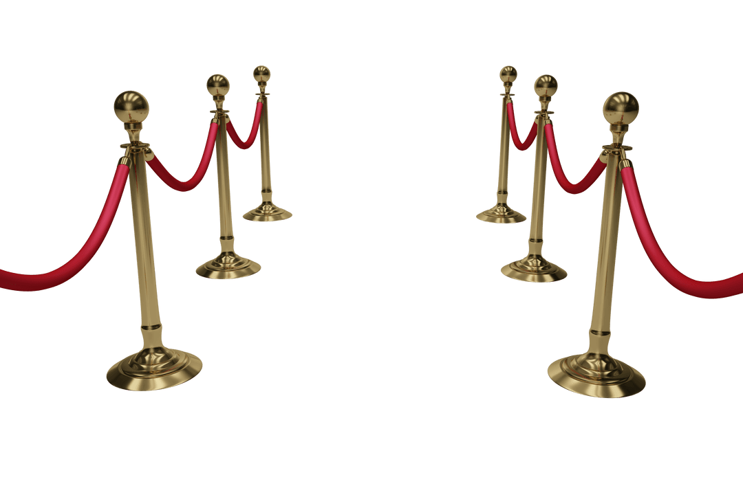 Golden Queue Barriers with Red Ropes on Transparent Background