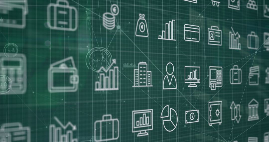 Futuristic Digital Network Icons on Grid Background