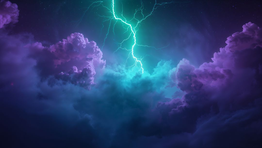 Dramatic Neon Lightning in Night Sky