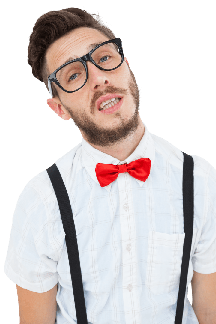 Transparent Hipster with Red Bow Tie and Glasses Looking Quirky