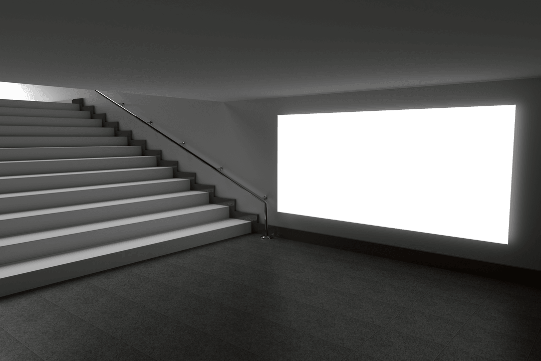 Stylish Transparent Staircase with Digital Billboard Illustration