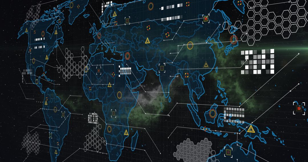 digital network interfaces over world map for global data processing - Free Images, Stock Photos and Pictures on Pikwizard.com