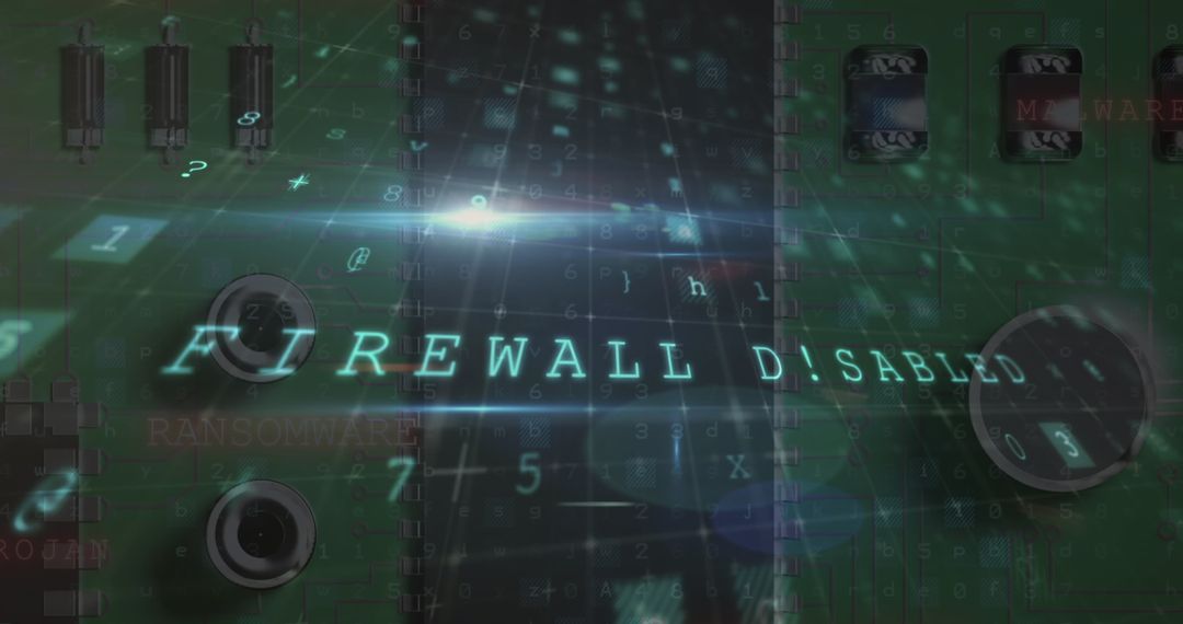 Cyber Threat Concept with Firewall Disabled Message and Matrix Codes