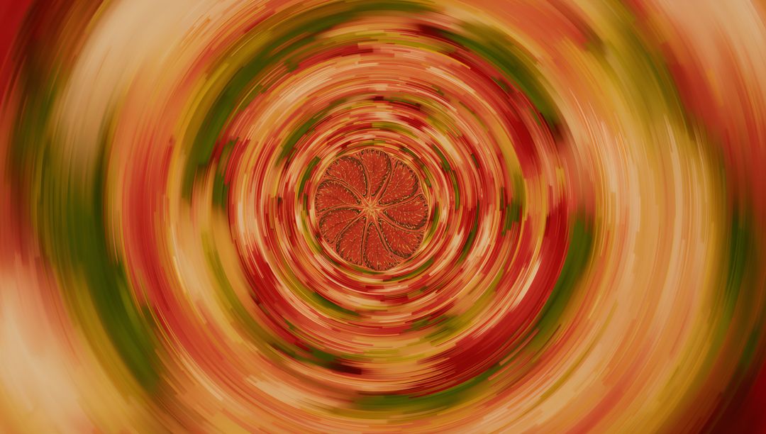 Vibrant Spiraling Abstract with Citrus Mandala Center