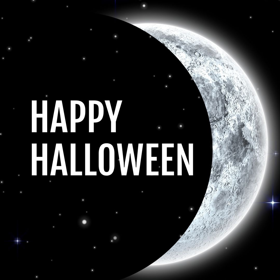 Happy Halloween Text on Crescent Moon Design
