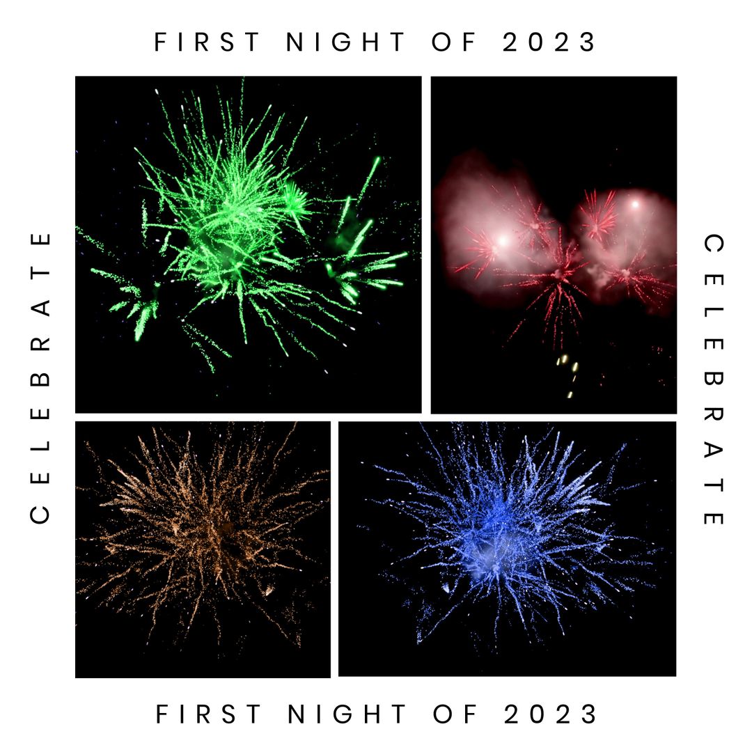 Vibrant Fireworks Celebrating First Night of 2023 Collage