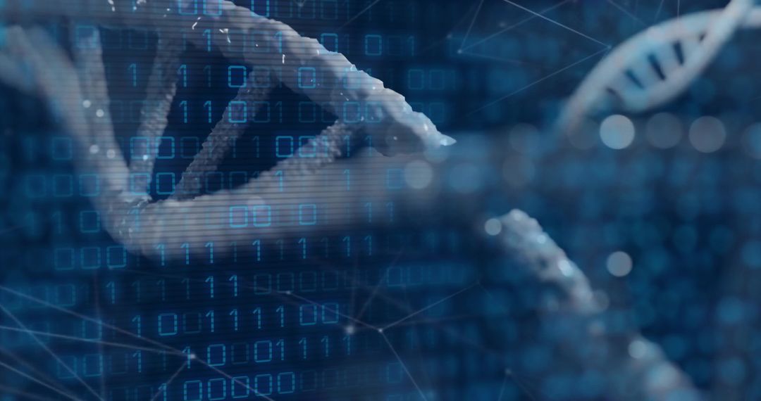 DNA Helix with Binary Overlay in Molecular Network Background