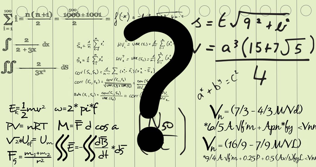 Question Mark with Complex Mathematical Equations on White Background