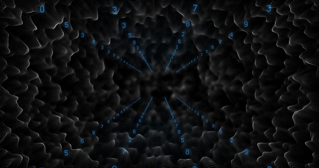 Futuristic Digital Vortex with Blue Numbers and Wireframe Tunnel