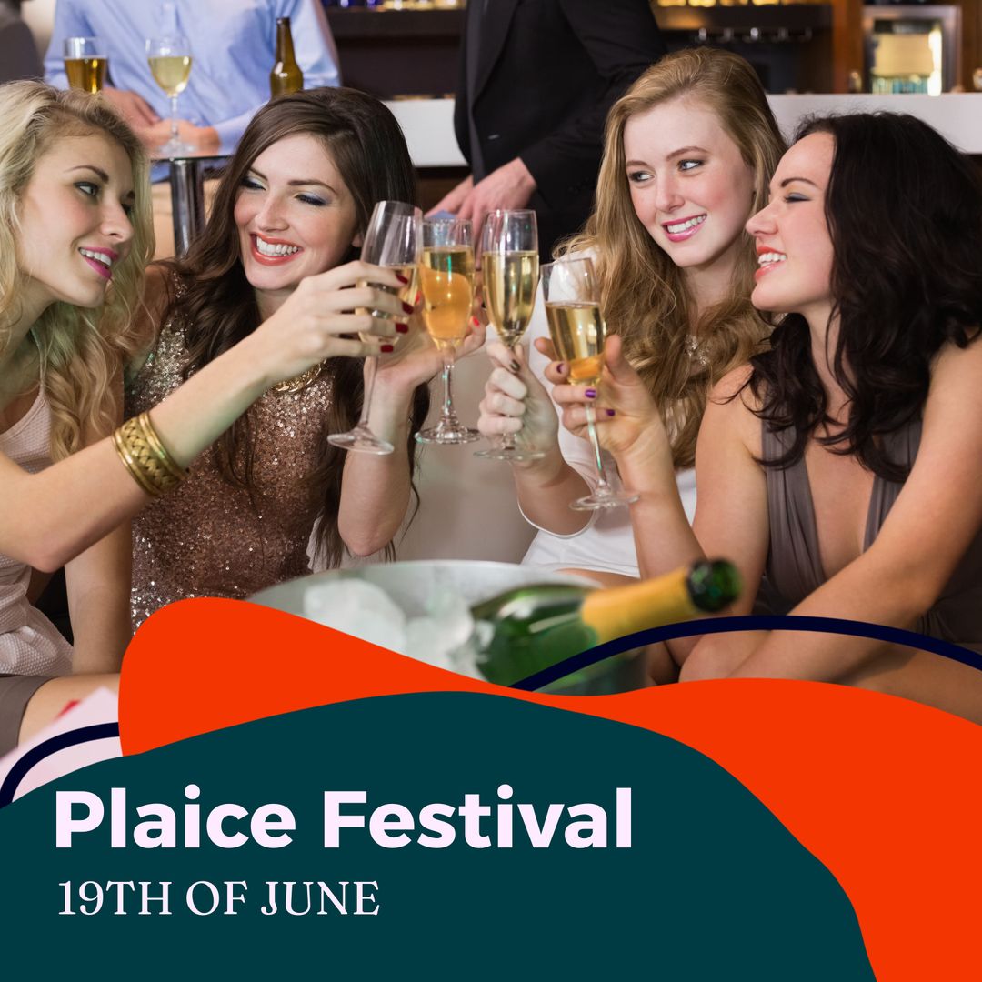 Group of Friends Celebrating With Champagne at Festival