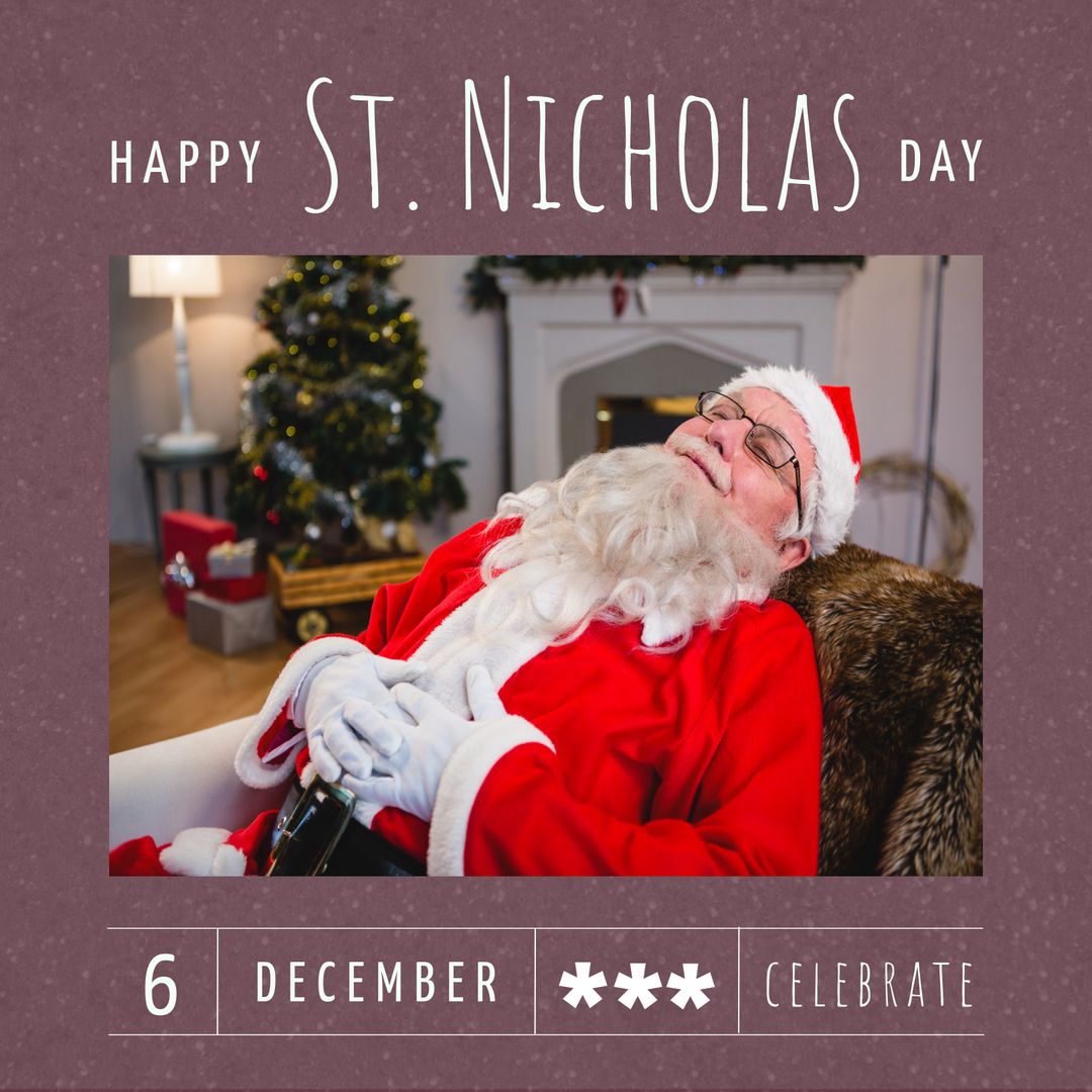 Saint Nicholas Day Greeting Card with Sleeping Santa Claus - Download Free Stock Templates Pikwizard.com