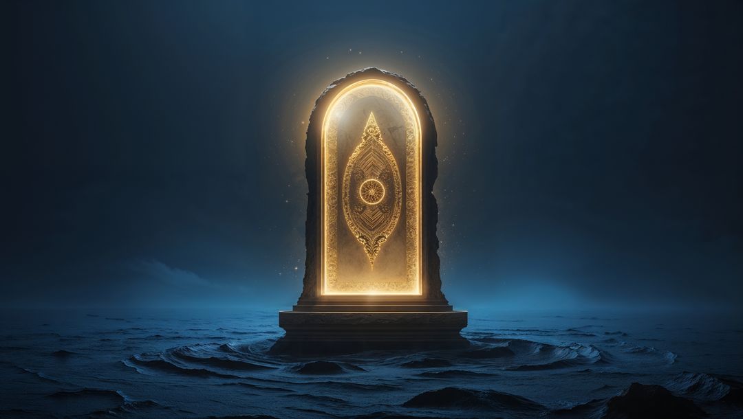 Glowing Golden Portal Illuminating Mystical Sands at Night