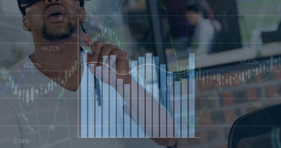 Man Engaged in VR Data Analytics with Growth Charts