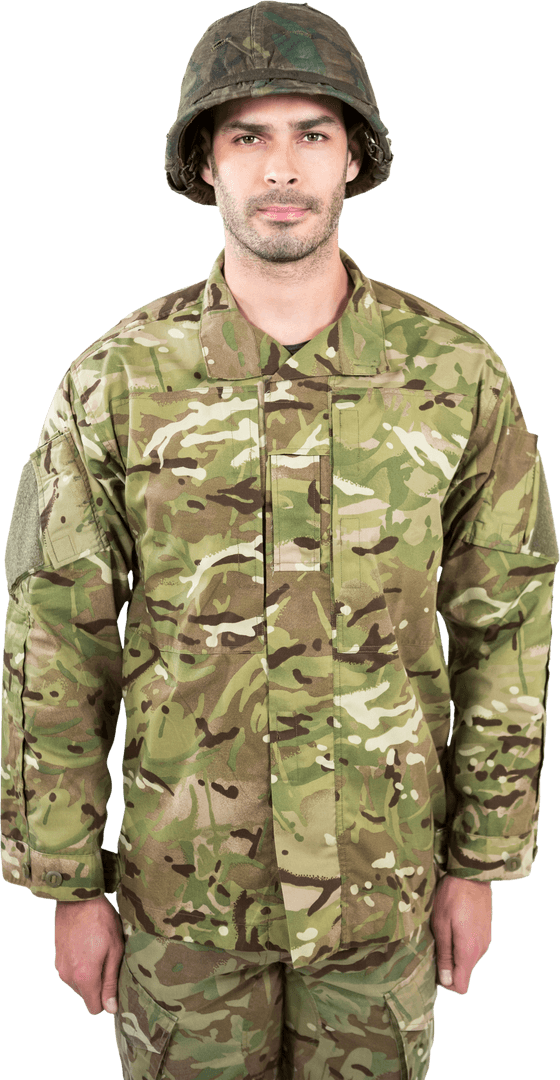 Transparent Portrait of Confident Soldier in Camouflage