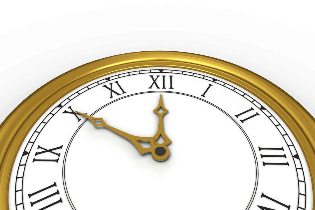 Transparent Gold Clock with Roman Numerals on PNG